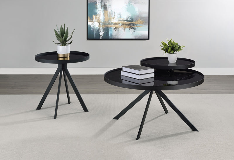 Briggs Round Marble Printed Glass Top End Side Table