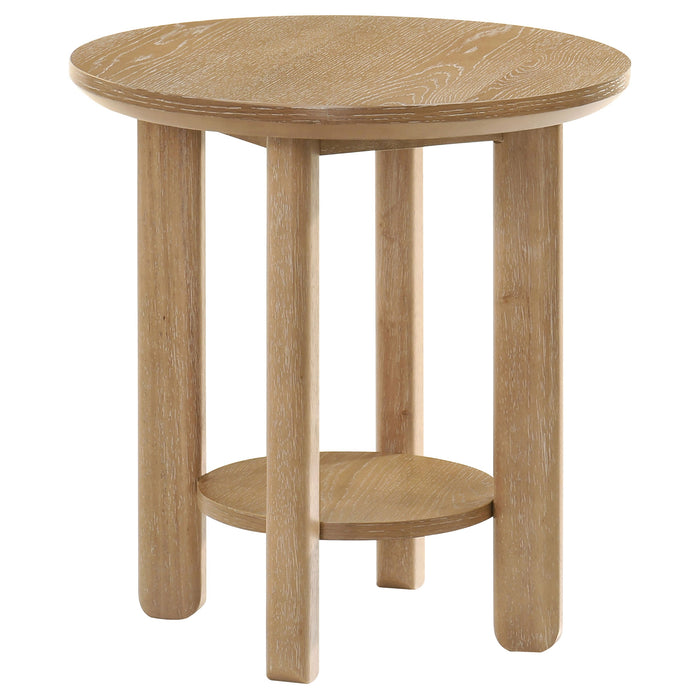 Ottowa Round Wood Side End Table with Shelf