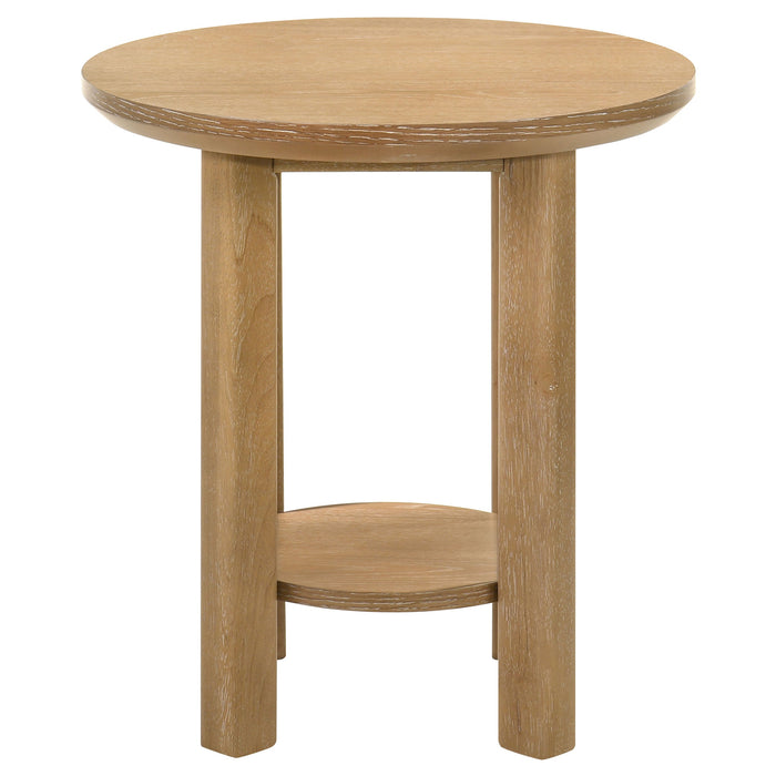 Ottowa Round Wood Side End Table with Shelf