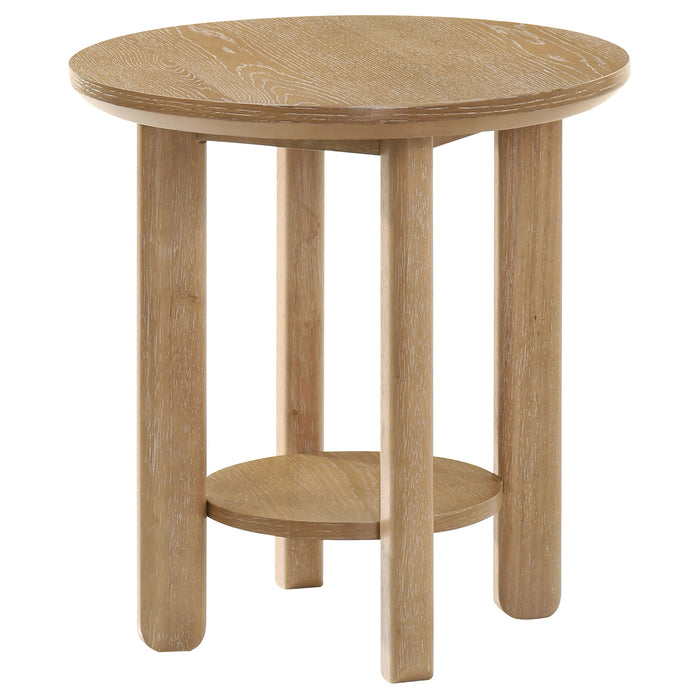 Ottowa Round Wood Side End Table with Shelf