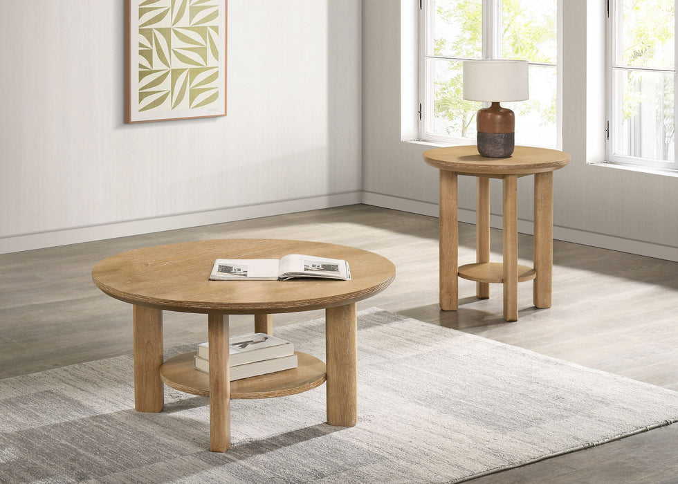 Ottowa Round Wood Side End Table with Shelf