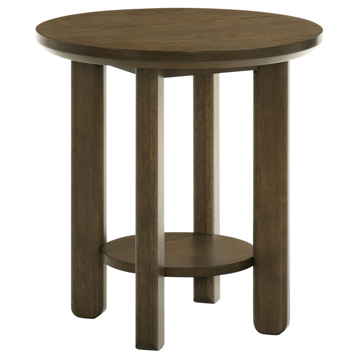 Ottowa Round Wood Side End Table with Shelf