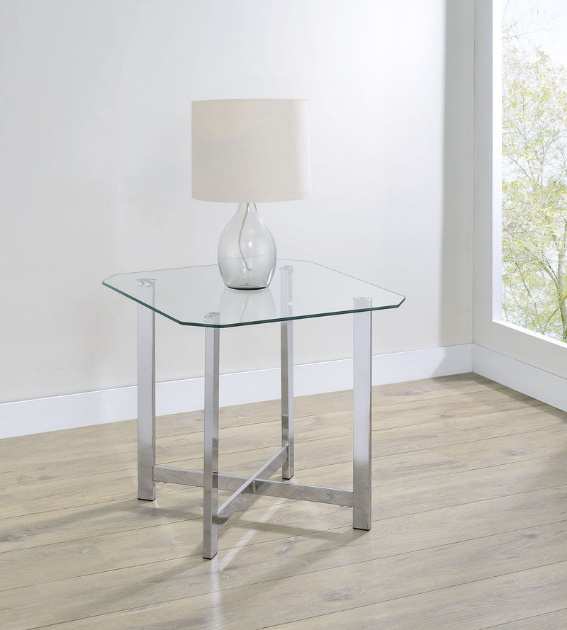 Mesa Auxiliar/Mesa Noche con Tapa de Cristal Templado Cuadrada Cronin Cromada