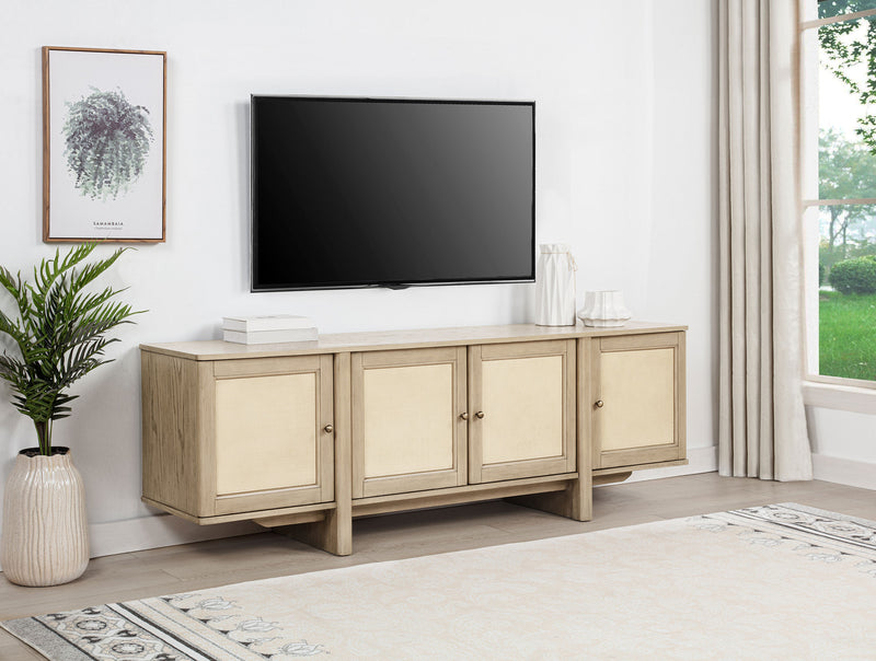 Kailani Mueble de TV de 79 pulgadas con 4 puertas de rejilla, consola multimedia, roble beige