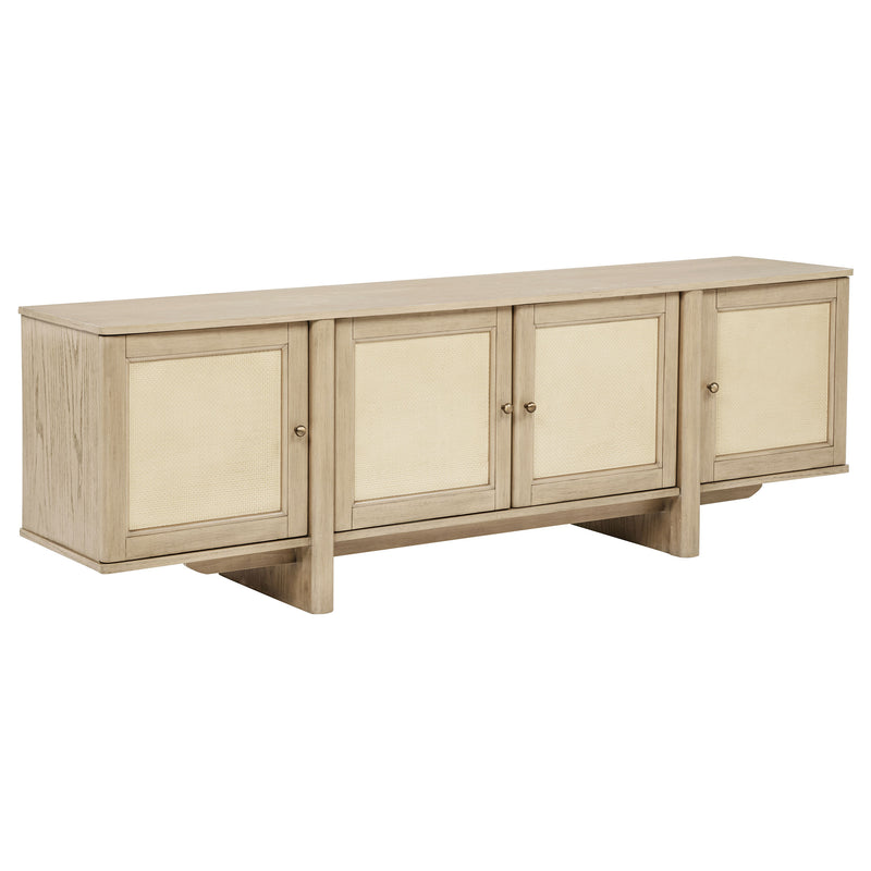 Kailani Mueble de TV de 79 pulgadas con 4 puertas de rejilla, consola multimedia, roble beige