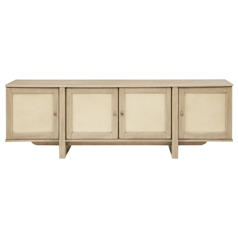 Kailani Mueble de TV de 79 pulgadas con 4 puertas de rejilla, consola multimedia, roble beige
