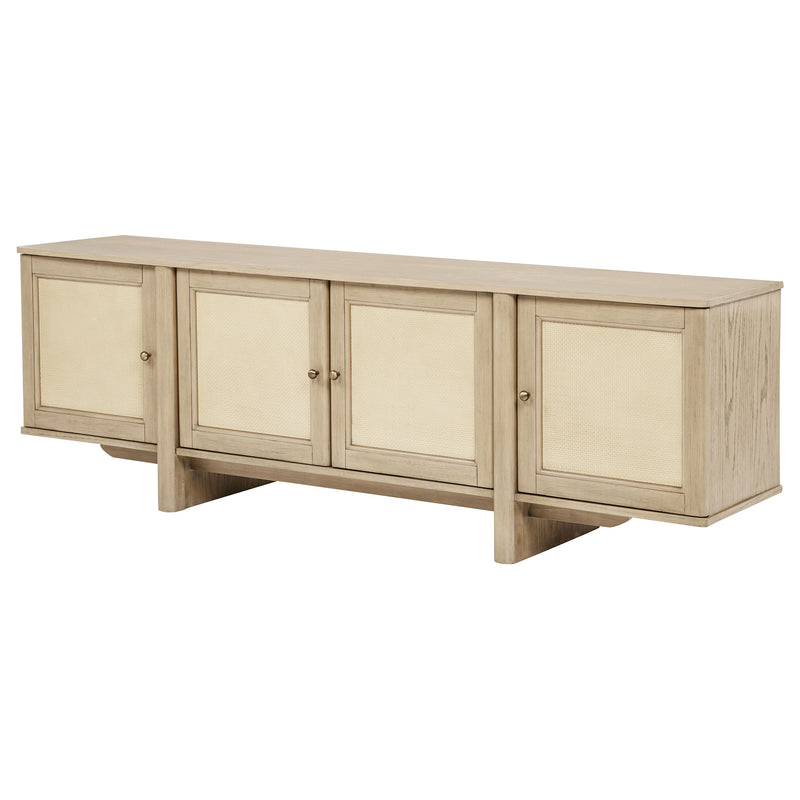 Kailani Mueble de TV de 79 pulgadas con 4 puertas de rejilla, consola multimedia, roble beige