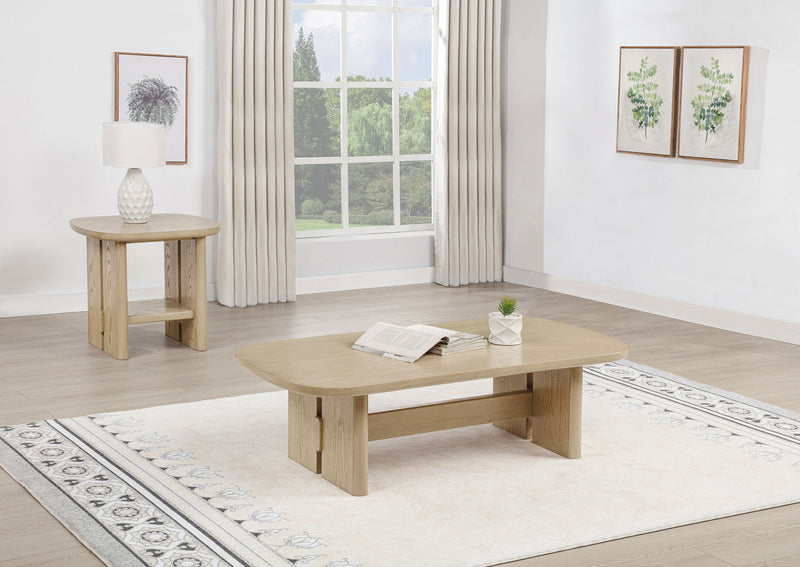 Juego de 3 mesas de centro y auxiliares Kailani color roble beige, estilo costero