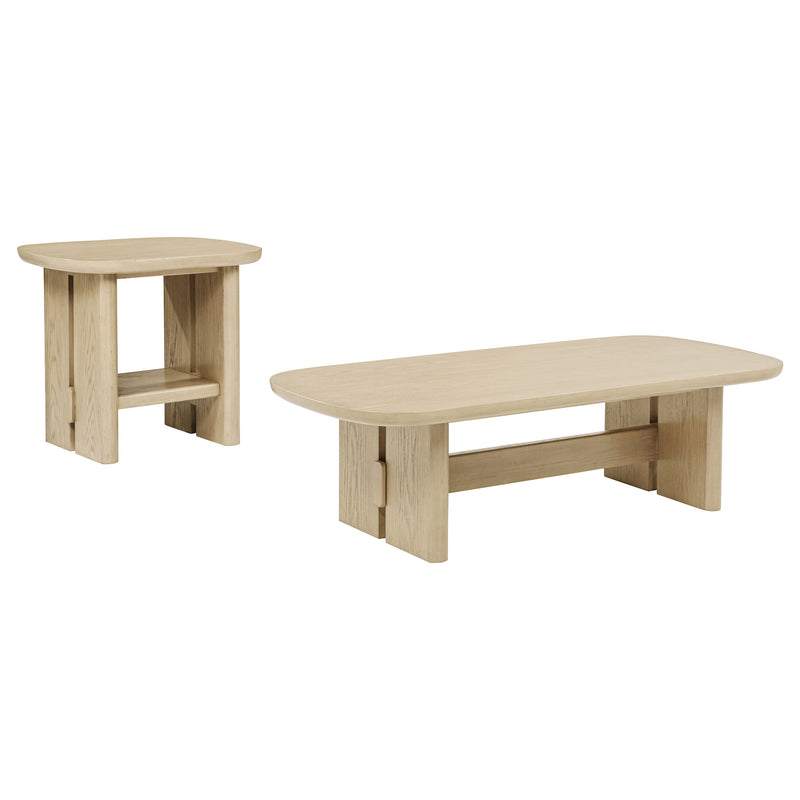 Juego de 3 mesas de centro y auxiliares Kailani color roble beige, estilo costero