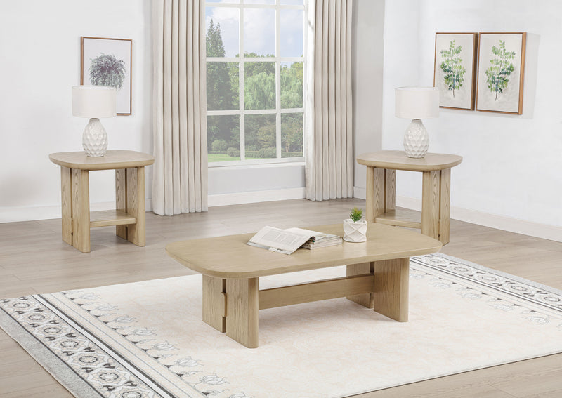 Juego de 3 mesas de centro y auxiliares Kailani color roble beige, estilo costero