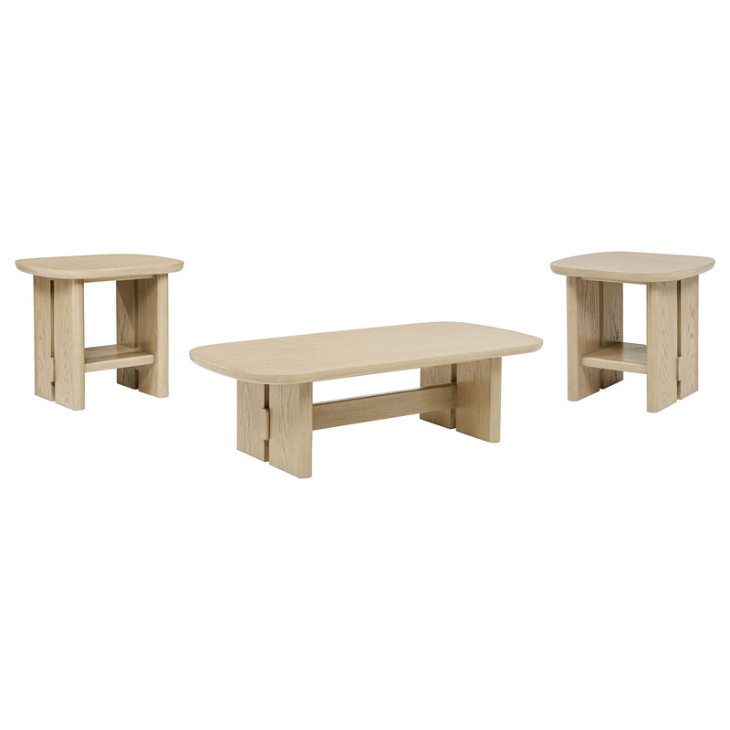 Juego de 3 mesas de centro y auxiliares Kailani color roble beige, estilo costero