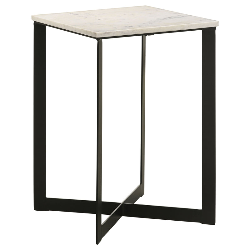 Mesa auxiliar Tobin Square con tapa de mármol, blanca y negra