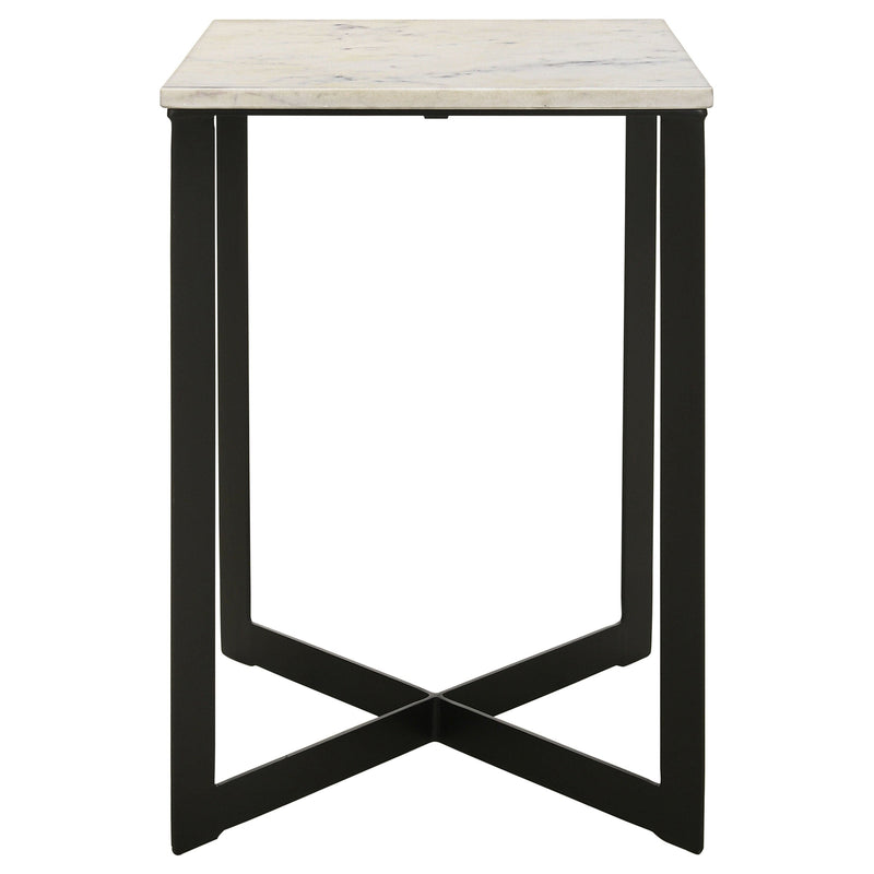 Mesa auxiliar Tobin Square con tapa de mármol, blanca y negra