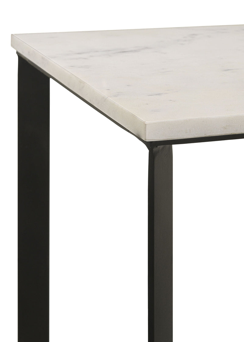 Mesa auxiliar Tobin Square con tapa de mármol, blanca y negra