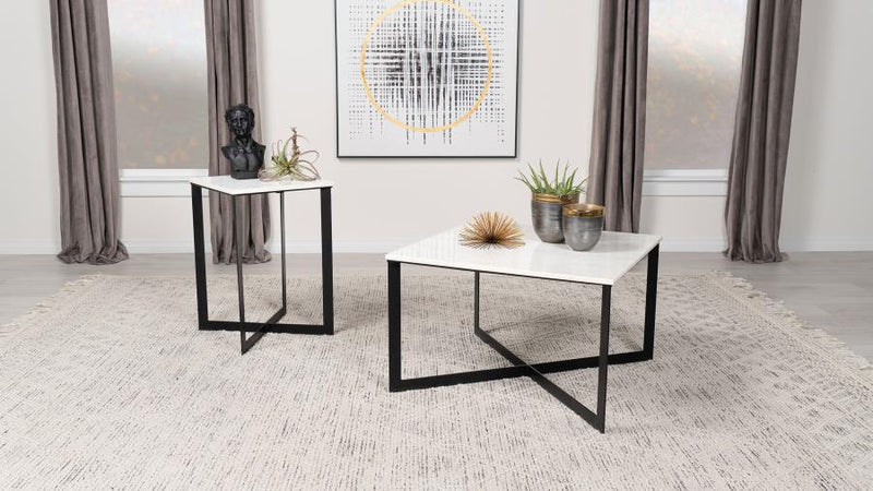 Tobin Square Marble Top End Table White and Black