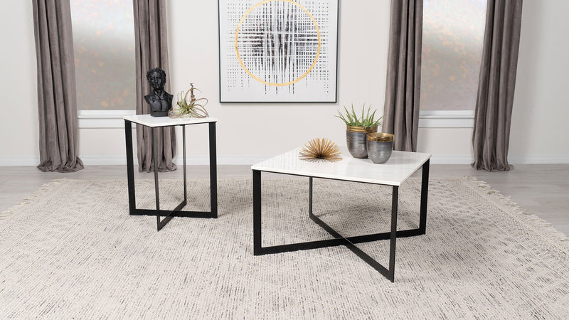 Mesa de centro Tobin Square con tapa de mármol blanca y negra
