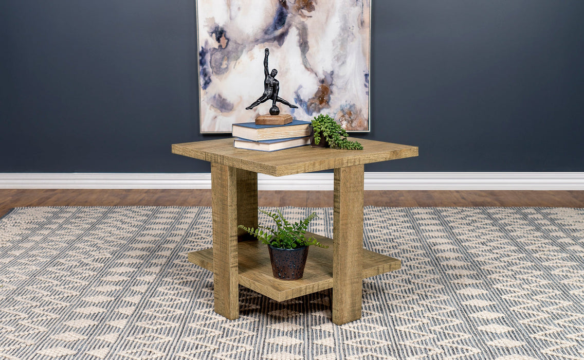 Dawn Square Engineered Wood End Table With Shelf Mango