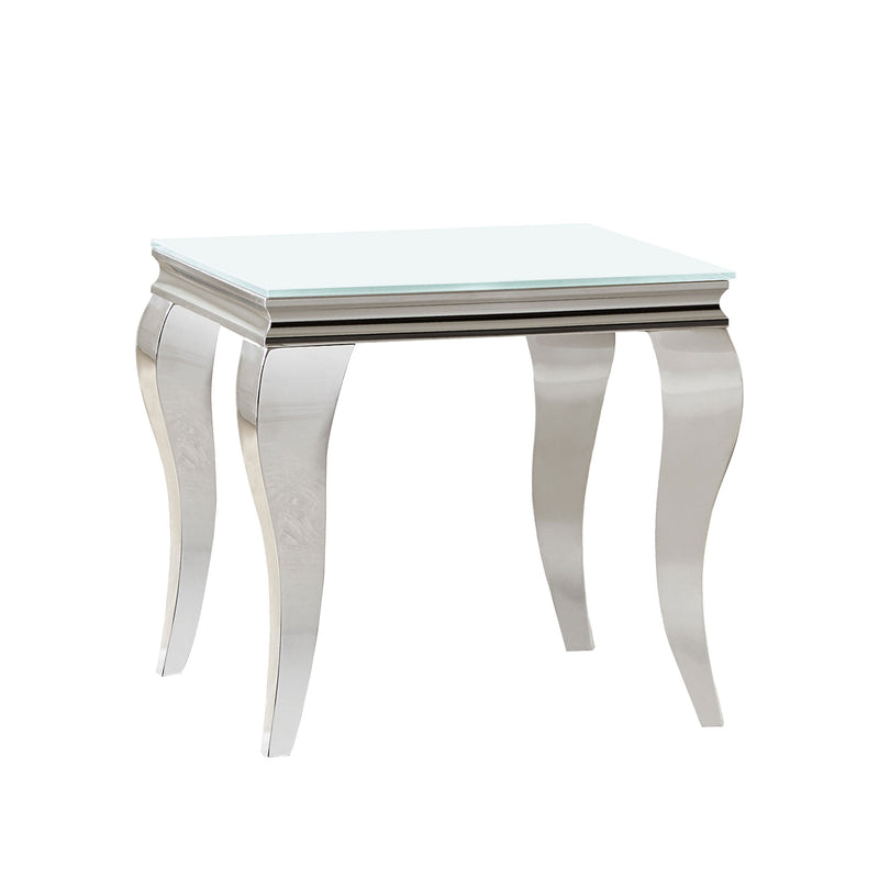 Mesa auxiliar Carone Square con tapa de cristal, color blanco y cromo