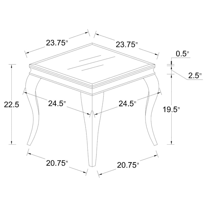Mesa auxiliar Carone Square con tapa de cristal, color blanco y cromo
