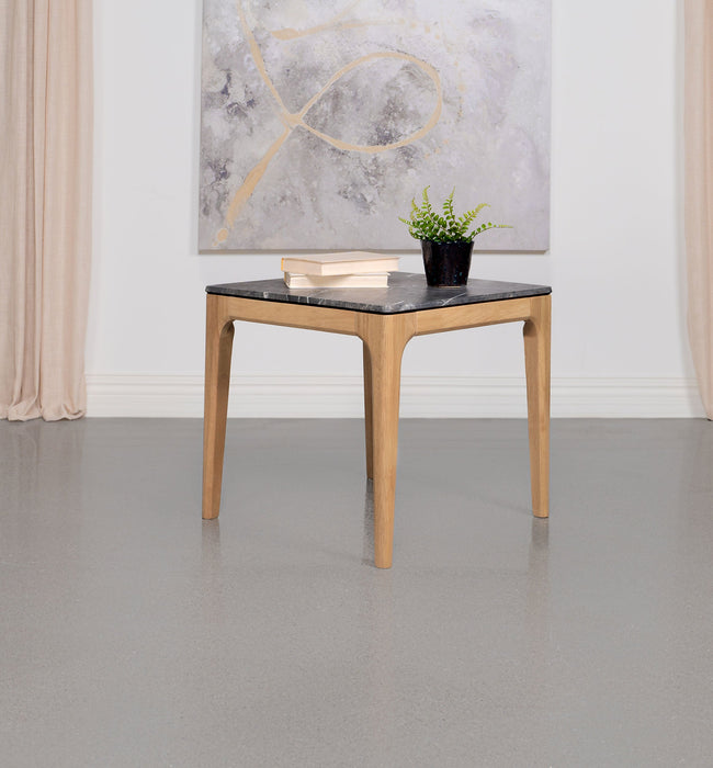 Polaris Rectangular End Table with Marble-like Top Teramo and Light Oak