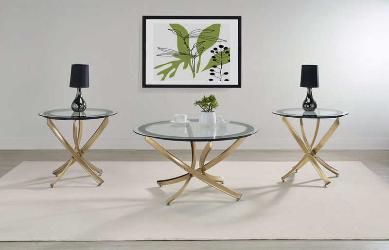 Brooke Round Glass Top Side End Table Metal Base