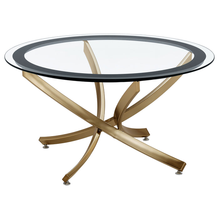 Brooke  Round Glass Top Coffee Table Set Brass