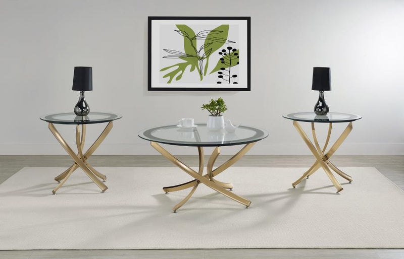 Brooke Round Coffee and End Table Set Brass
