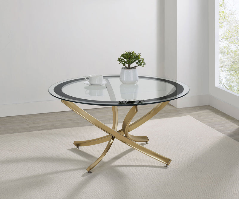 Brooke Round Glass Top Coffee Table Metal Base