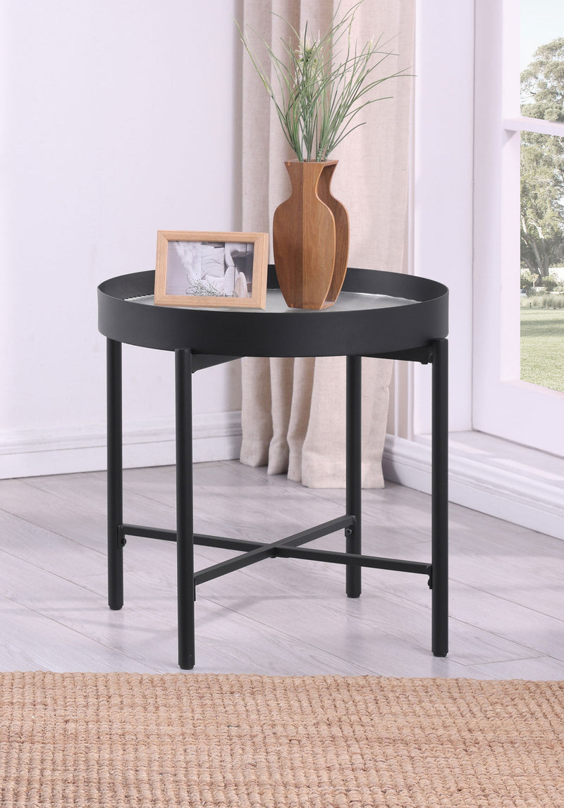 Mesa auxiliar redonda Ozella con tapa empotrada, negro arena