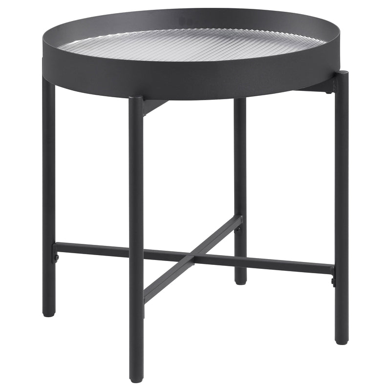 Mesa auxiliar redonda Ozella con tapa empotrada, negro arena
