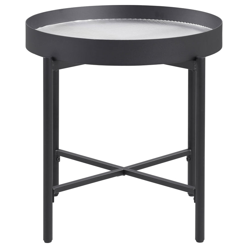 Mesa auxiliar redonda Ozella con tapa empotrada, negro arena
