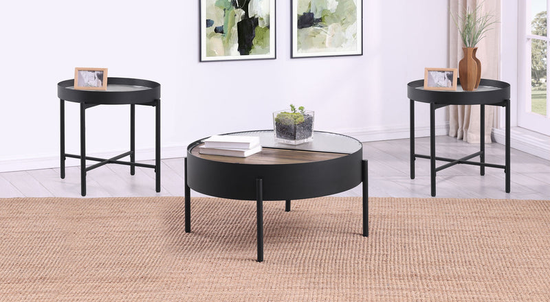 Ozella Round Coffee and End Table Set Sandy