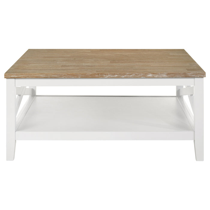 Maisy Square Wooden Coffee Table With Shelf Brown and White