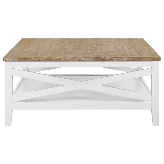 Maisy Square Wooden Coffee Table With Shelf Brown and White