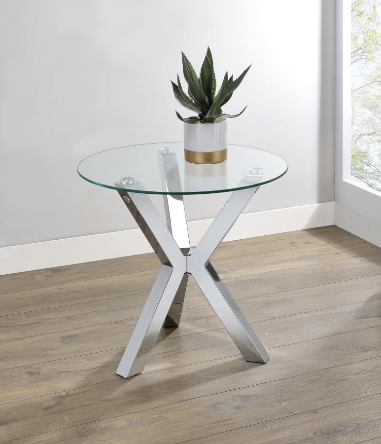 Mesa auxiliar redonda con tapa de cristal templado y cromo Kenzie