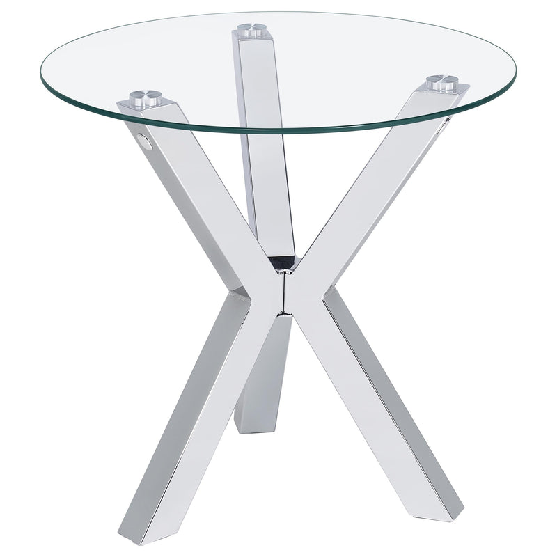 Mesa auxiliar redonda con tapa de cristal templado y cromo Kenzie
