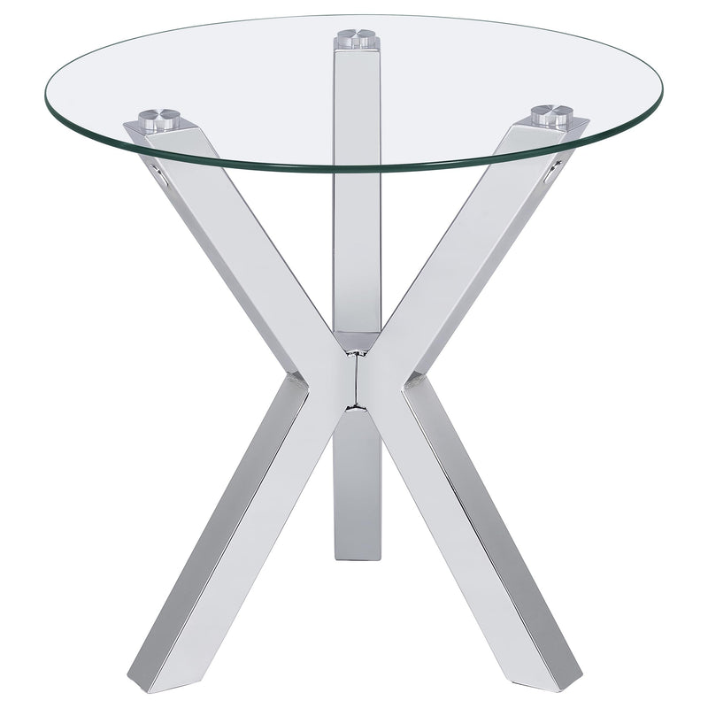 Mesa auxiliar redonda con tapa de cristal templado y cromo Kenzie