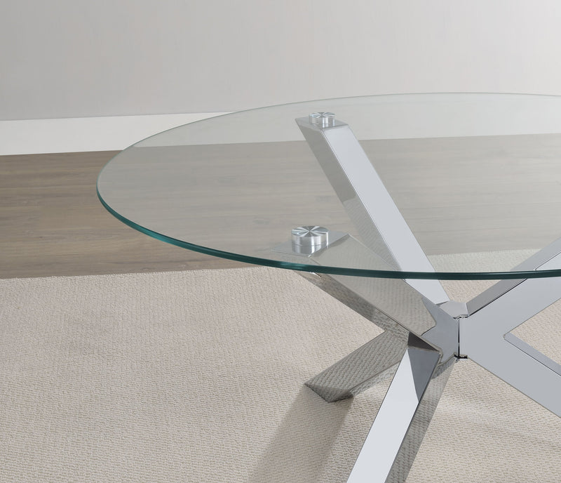 Mesa auxiliar redonda con tapa de cristal templado y cromo Kenzie