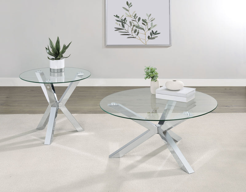 Mesa auxiliar redonda con tapa de cristal templado y cromo Kenzie