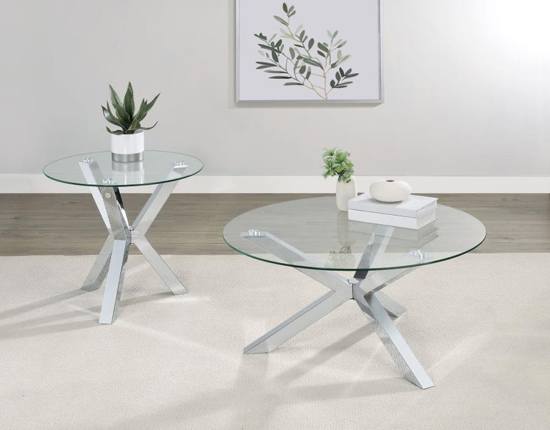 Kenzie Round Coffee and End Table Set Chrome