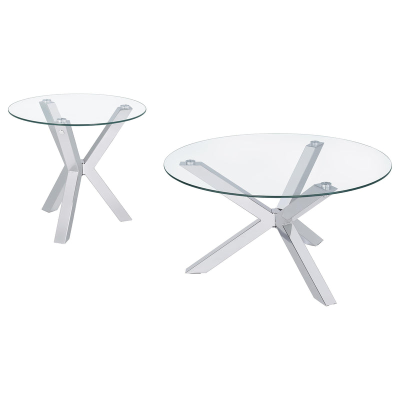 Kenzie Round Coffee and End Table Set Chrome