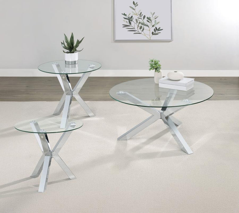 Kenzie Round Coffee and End Table Set Chrome