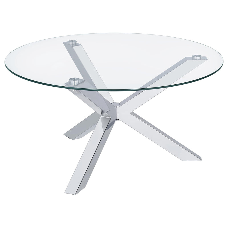 Kenzie Round Tempered Glass Top Cocktail Coffee Table Chrome