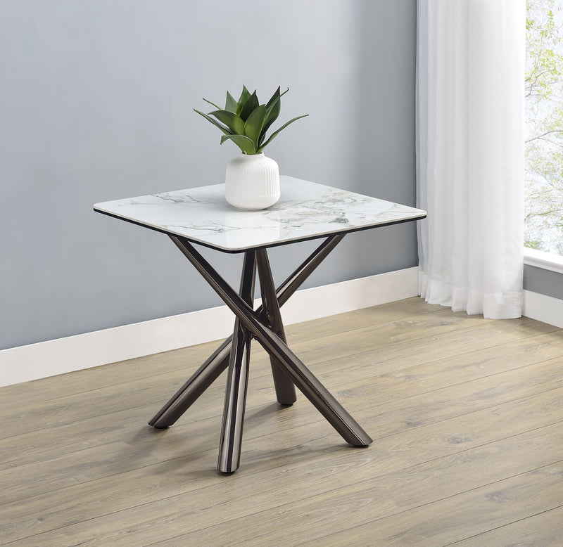 Mesa auxiliar Carvell Square de piedra sinterizada Mirage White