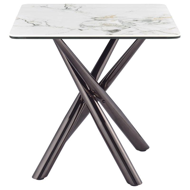 Mesa auxiliar Carvell Square de piedra sinterizada Mirage White