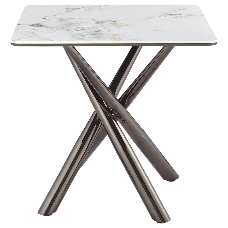 Mesa auxiliar Carvell Square de piedra sinterizada Mirage White