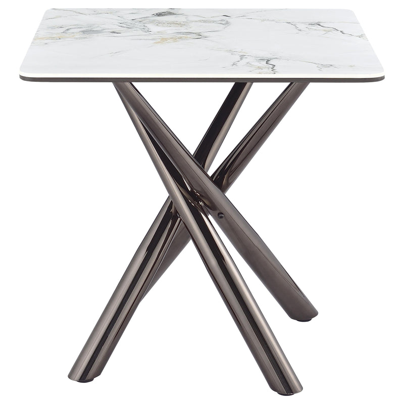 Mesa auxiliar Carvell Square de piedra sinterizada Mirage White