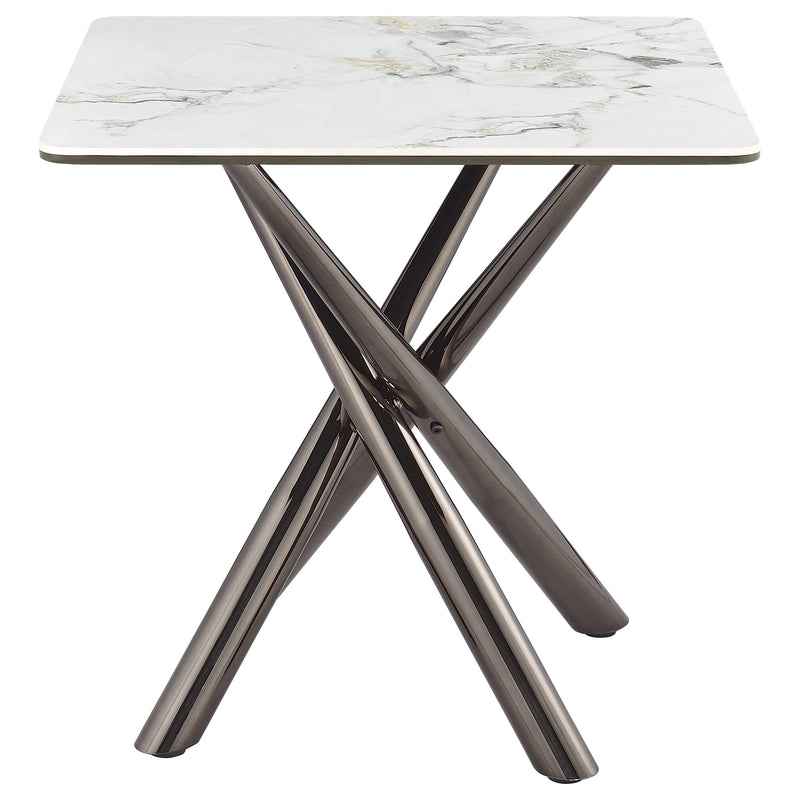 Mesa auxiliar Carvell Square de piedra sinterizada Mirage White