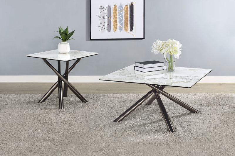 Mesa auxiliar Carvell Square de piedra sinterizada Mirage White