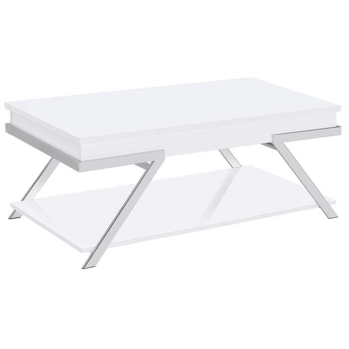 Marcia Wood Rectangular Lift Top Coffee Table White High Gloss and Chrome